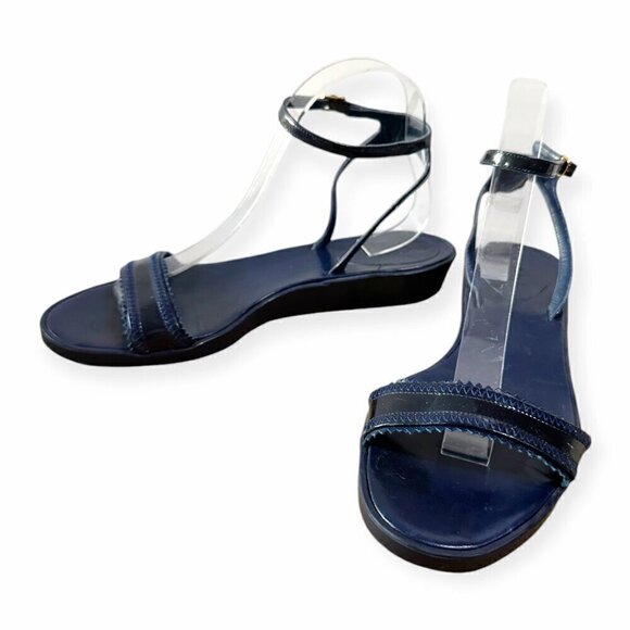 Chloe Rubber Wedge Ankle Strap Patent Sandals. Navy blue, Size 38.5 EU - Picture 13 of 16